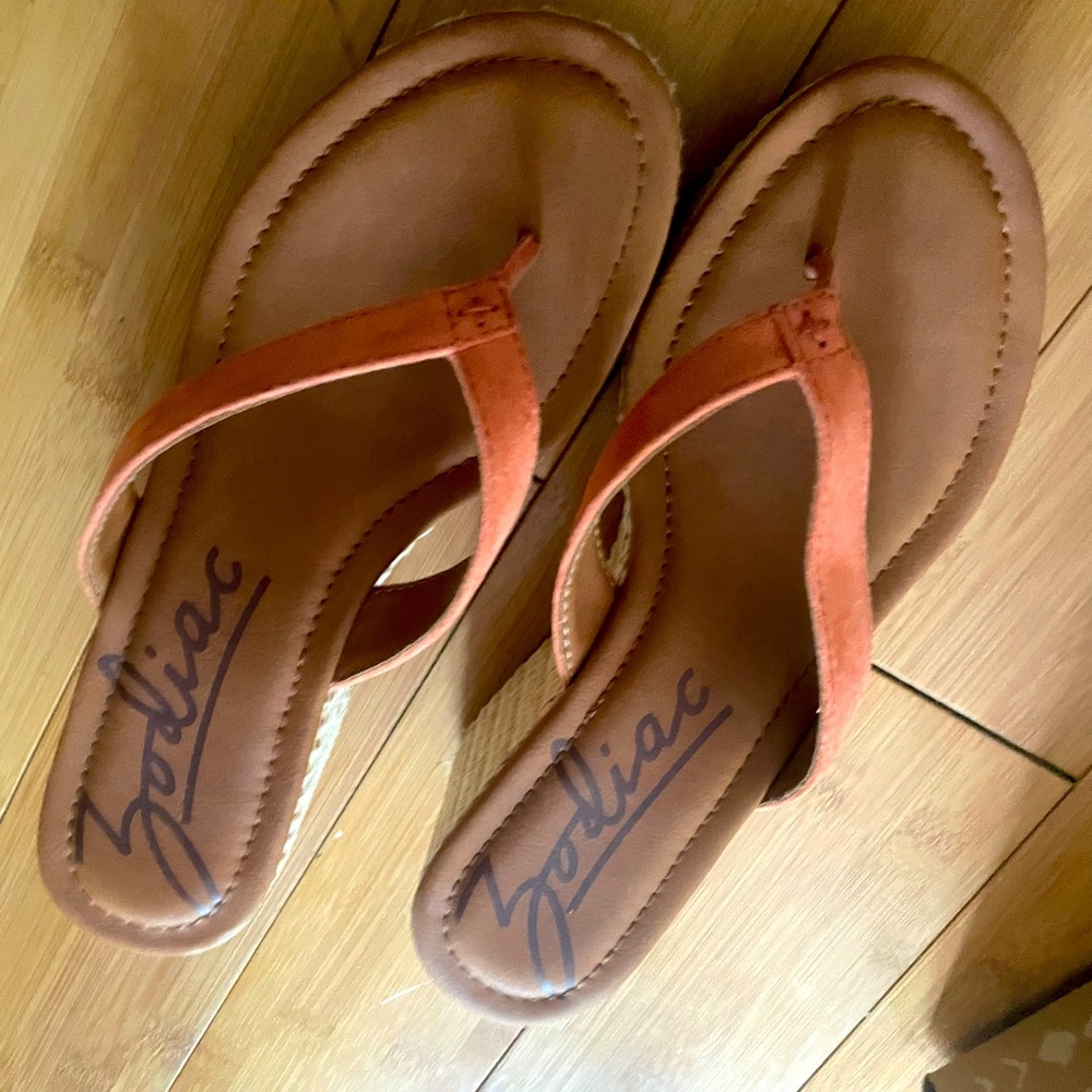 Rattan Wedge flip-flop sandals-orange-size 8